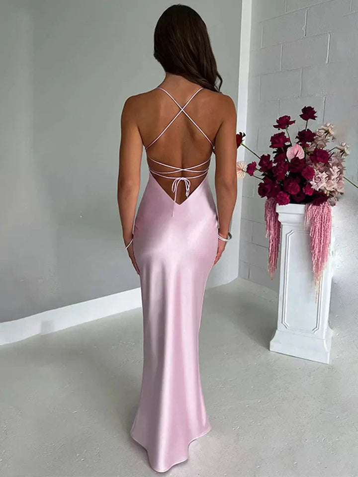 Satin Backless Slim Dress