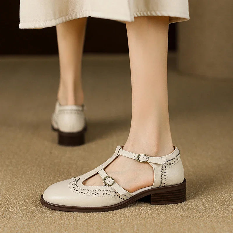 Retro Round Toe T-strap Shoes