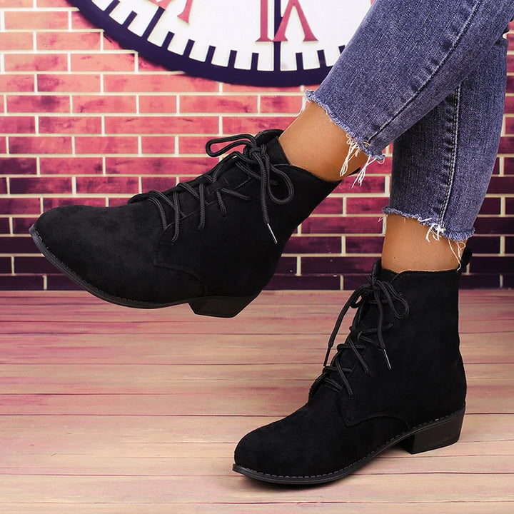 Lace-up Square Heel Short Boots