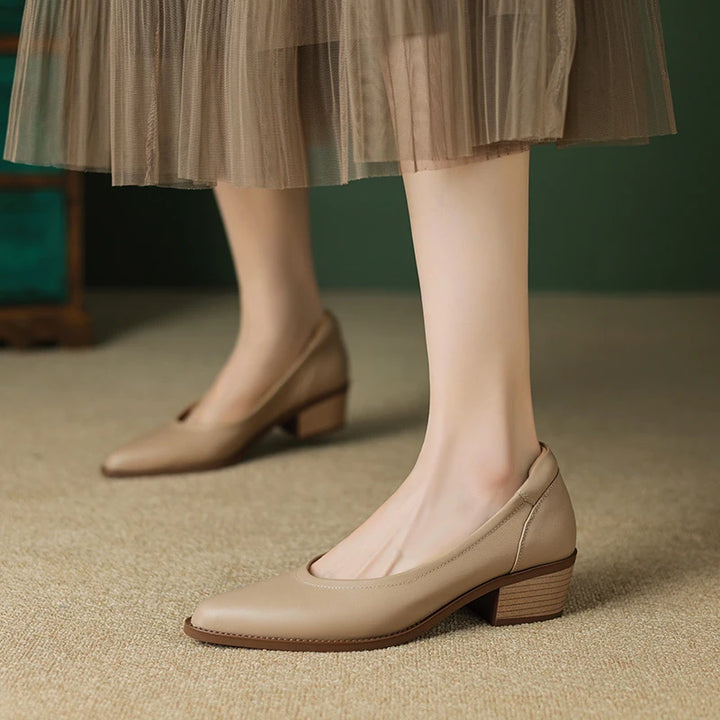 Leather Mid Heels Shoes
