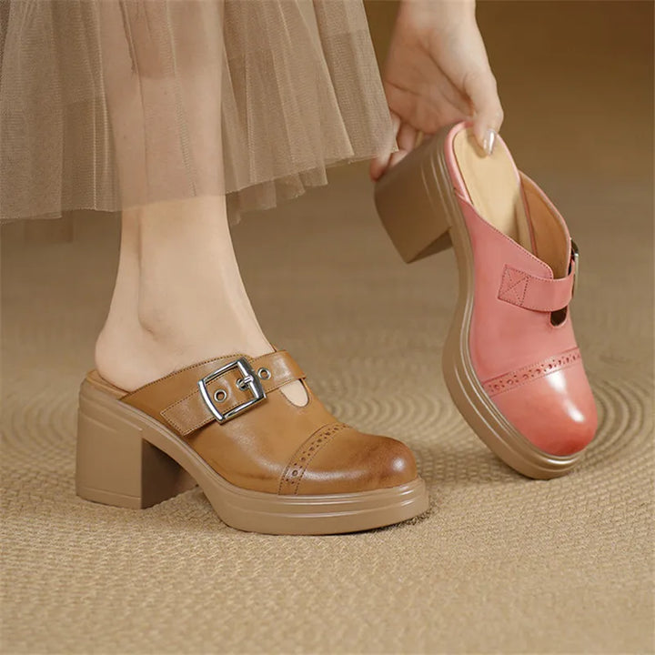 Round Toe Brogue Mules