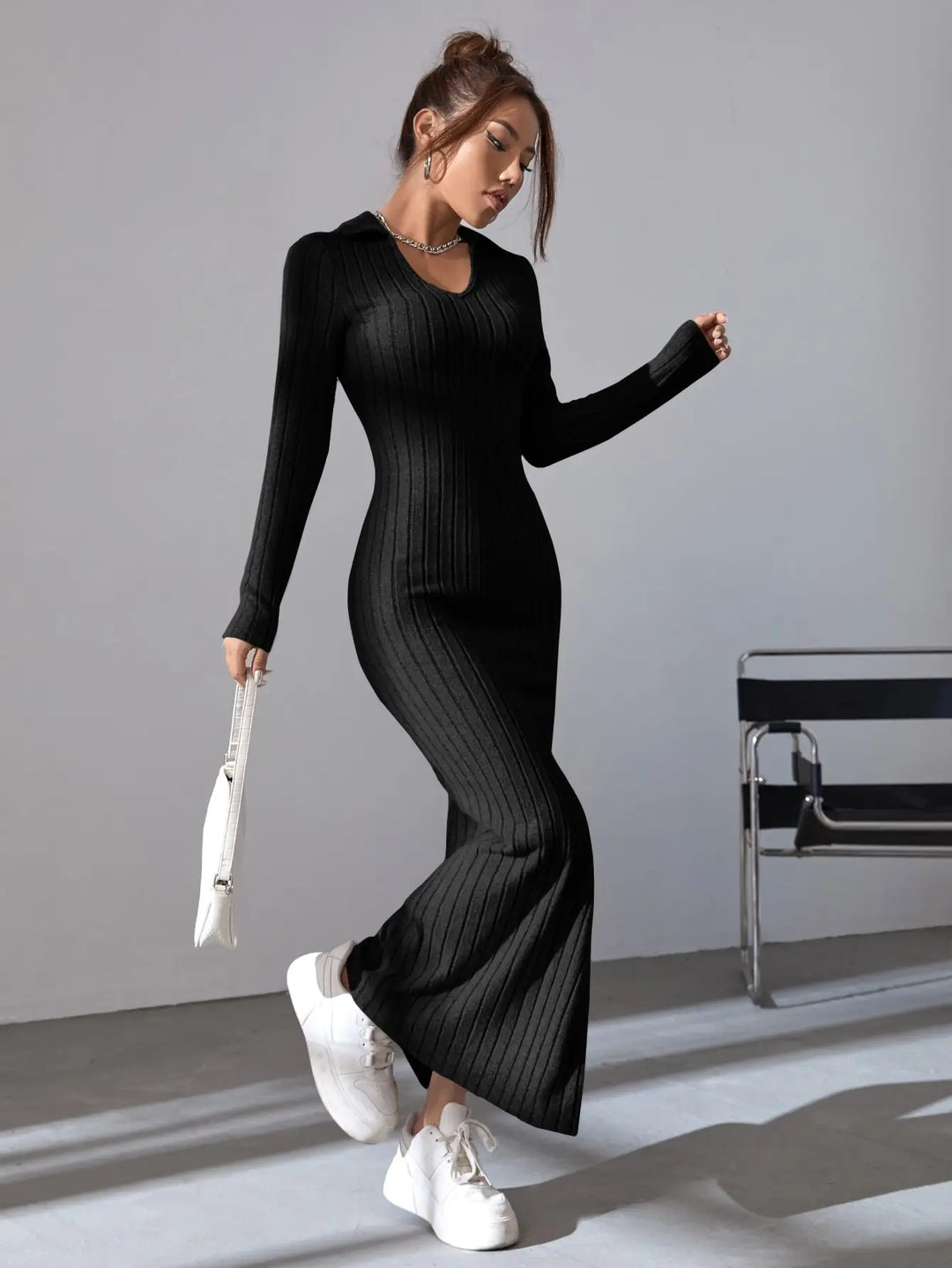 Long Sleeve V-neck Dress