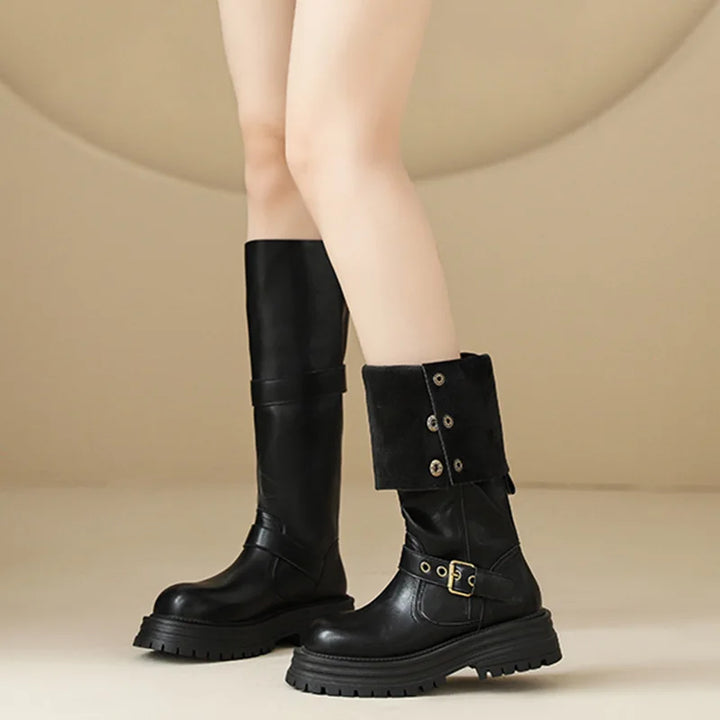 Retro British Style Thick Soled Long Boots