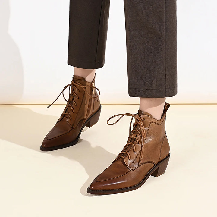 Pointed Toe Lace-Up Thick Heels Shoes