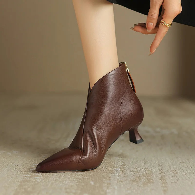 Elegant Pointed Toe Thick Middle Ankle Boots