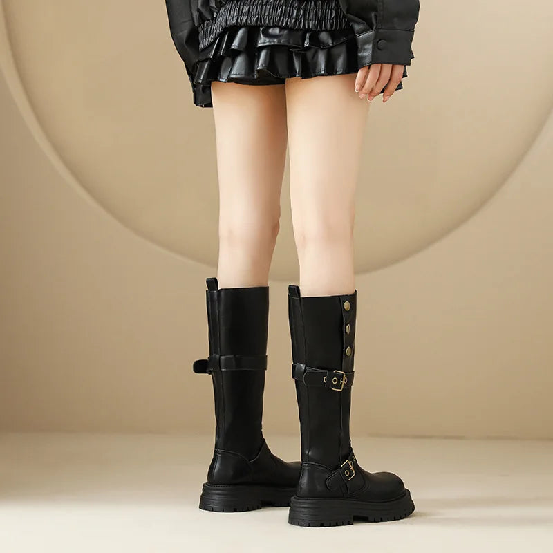 Retro British Style Thick Soled Long Boots
