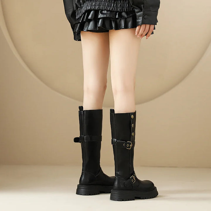 Retro British Style Thick Soled Long Boots