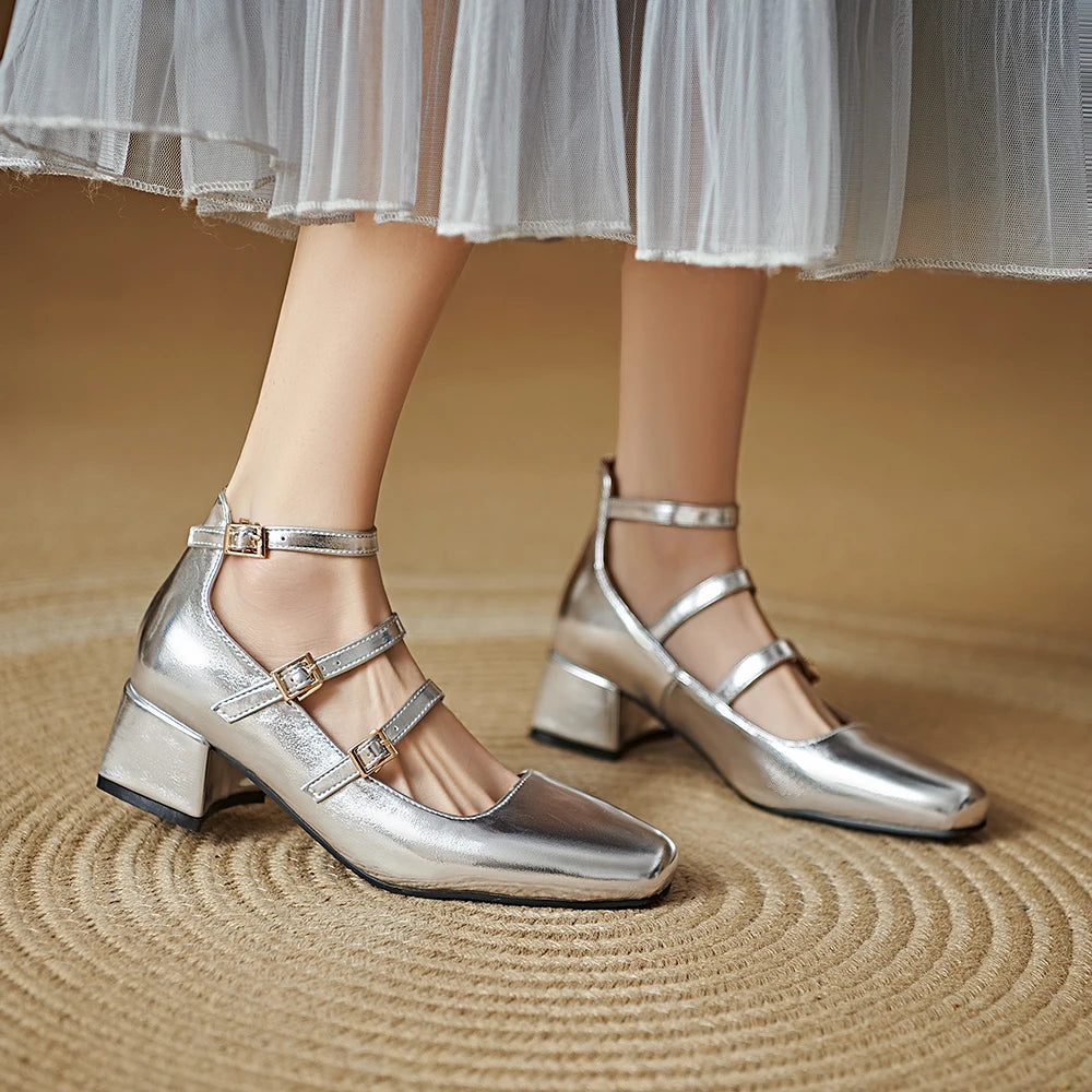 Square Heel Buckle Shoes