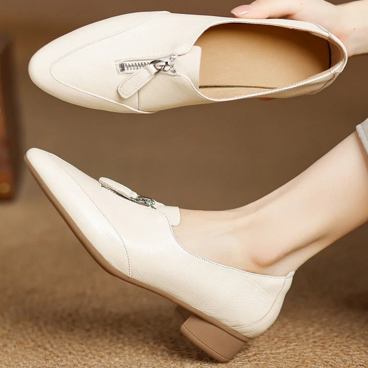 Pointed Toe Front Zip Flats Oxfords
