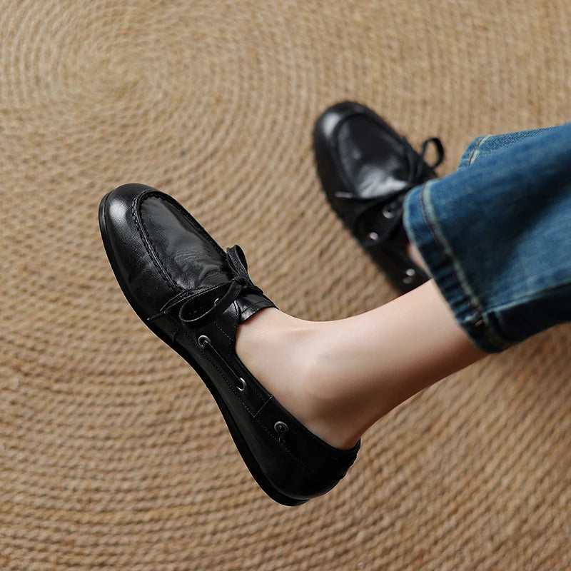Round Toe Retro Leather Loafers