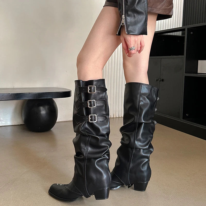 Buckle Women Knee High Boots