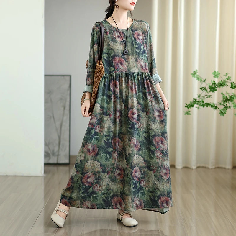 Retro Round Neck Women Dress