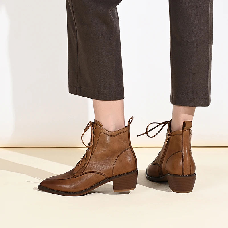 Pointed Toe Lace-Up Thick Heels Shoes