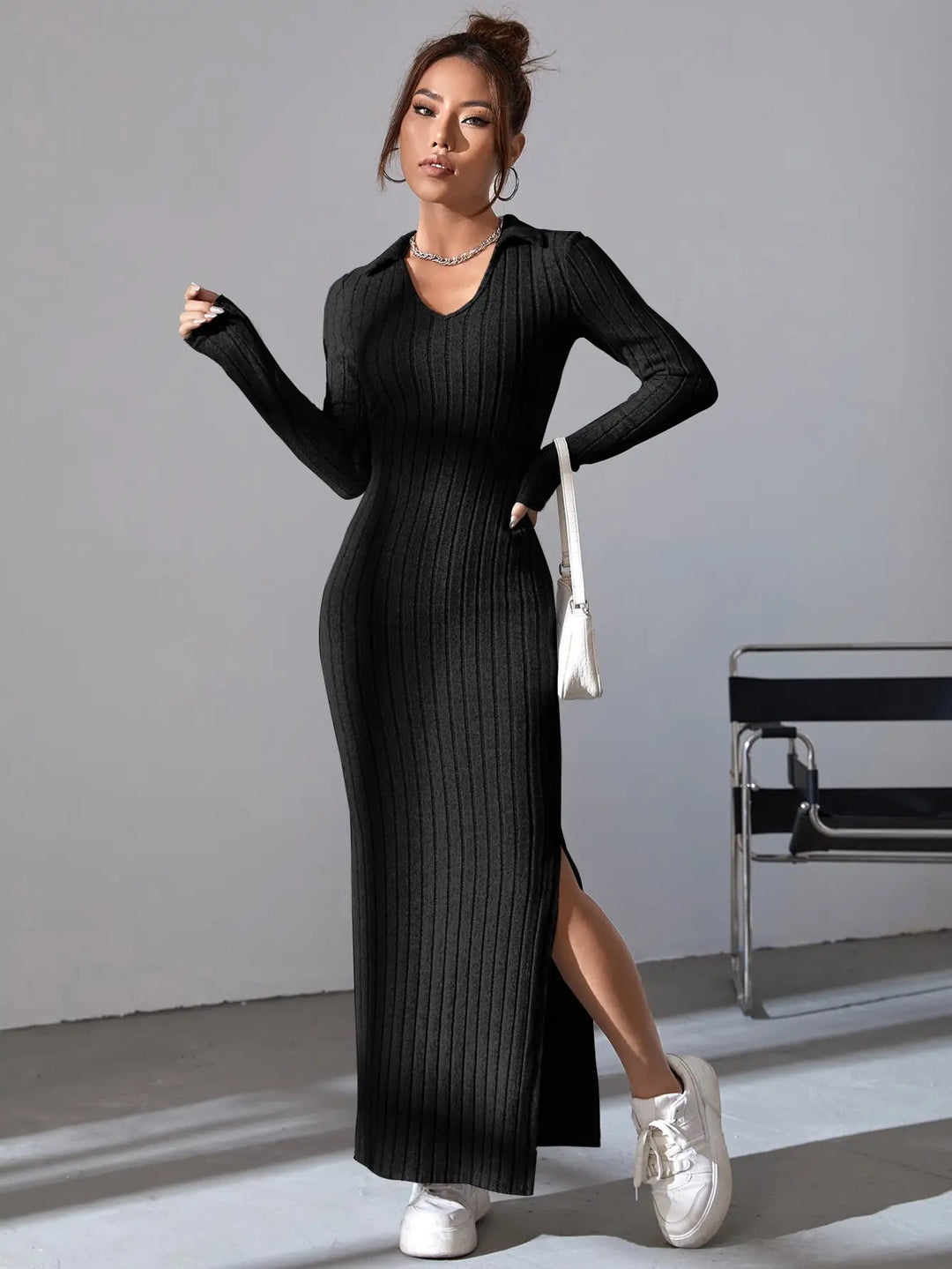 Long Sleeve V-neck Dress
