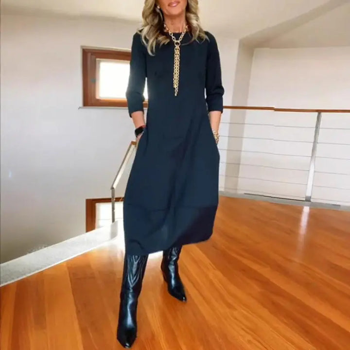 Casual Solid Round Neck Dress