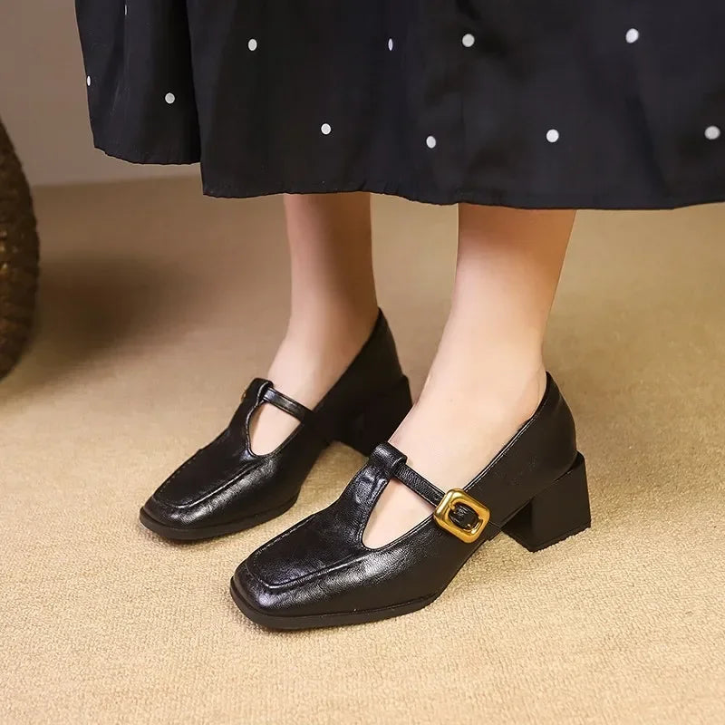 French Square Toe Mary Jane Shoes