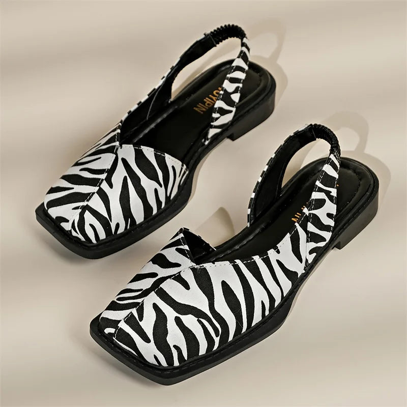 Retro Square Toe Flat Sandals