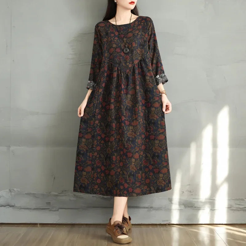 Vintage Round Neck Loose Dress