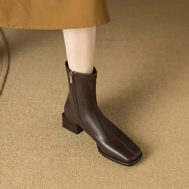 Square Head Low Heel Boots