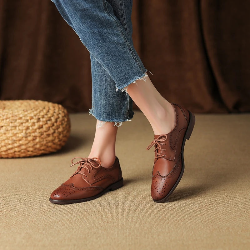 Low Heel Block Oxford Shoes