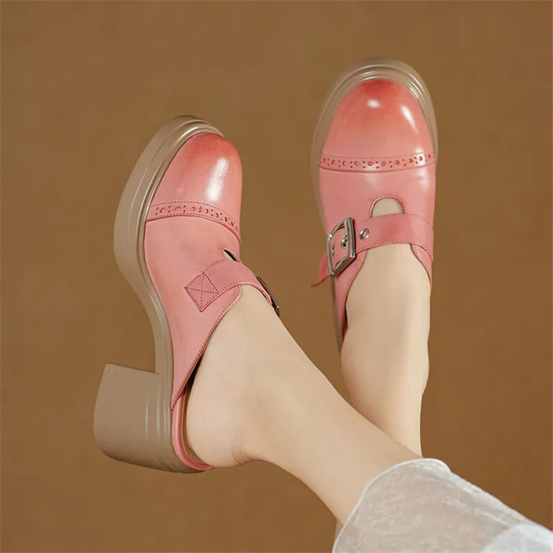 Round Toe Brogue Mules