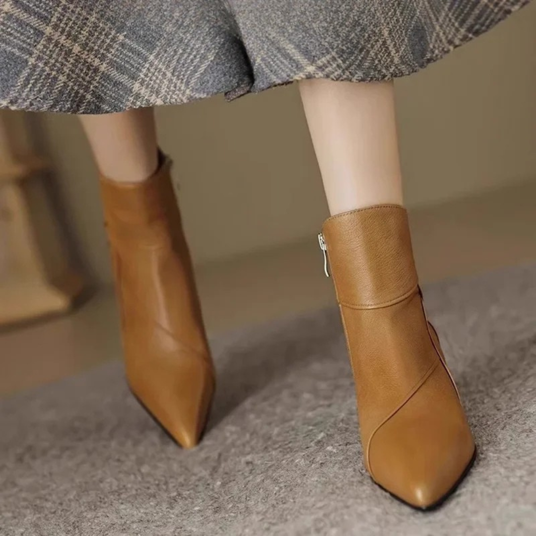 Retro French Pointed Toe Ankle Boots