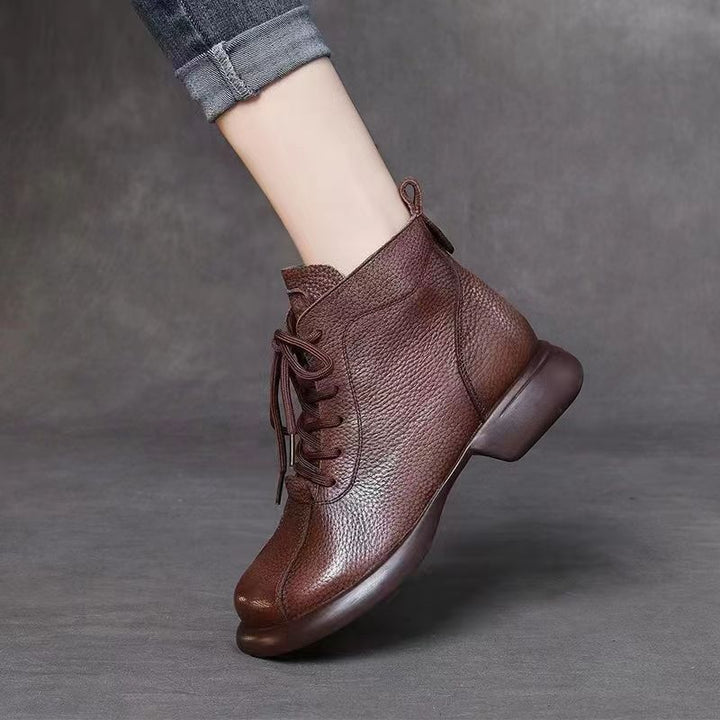 Round Toe Lace-up Platform Ankle Boots