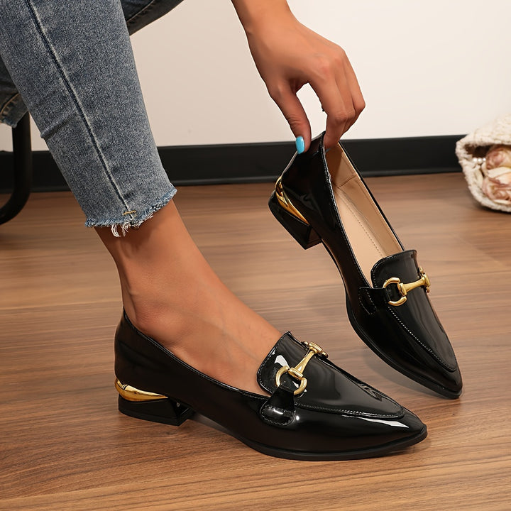 British Style Pointed Toe Low Block Heel Shoes