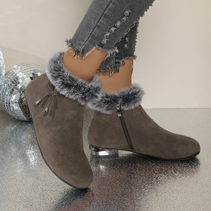 Women's Round Toe Ankle Boots with Faux Fur Trim