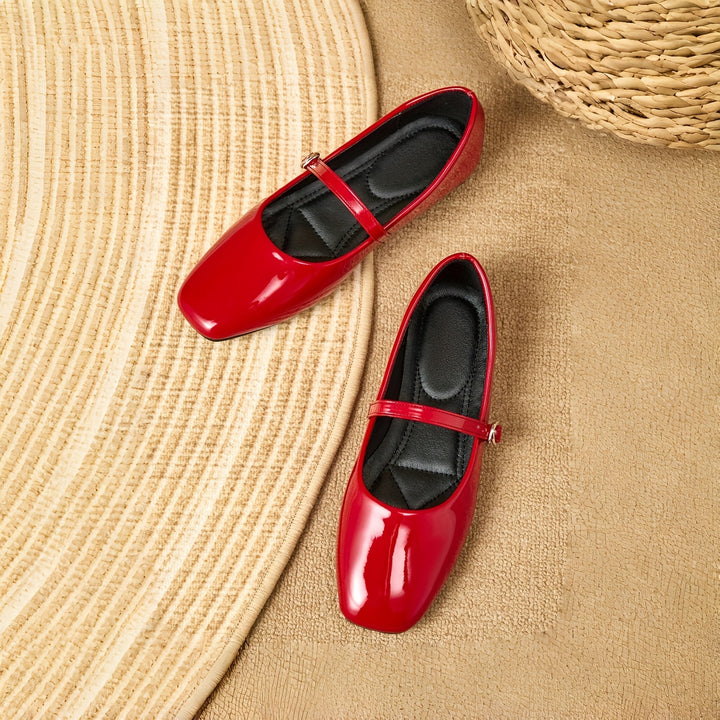 Red Mary Jane Ballet Flats with Adjustable Buckle Strap
