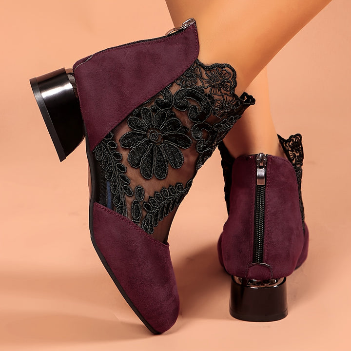 Women's Vintage Floral Embroidered Ankle Boots