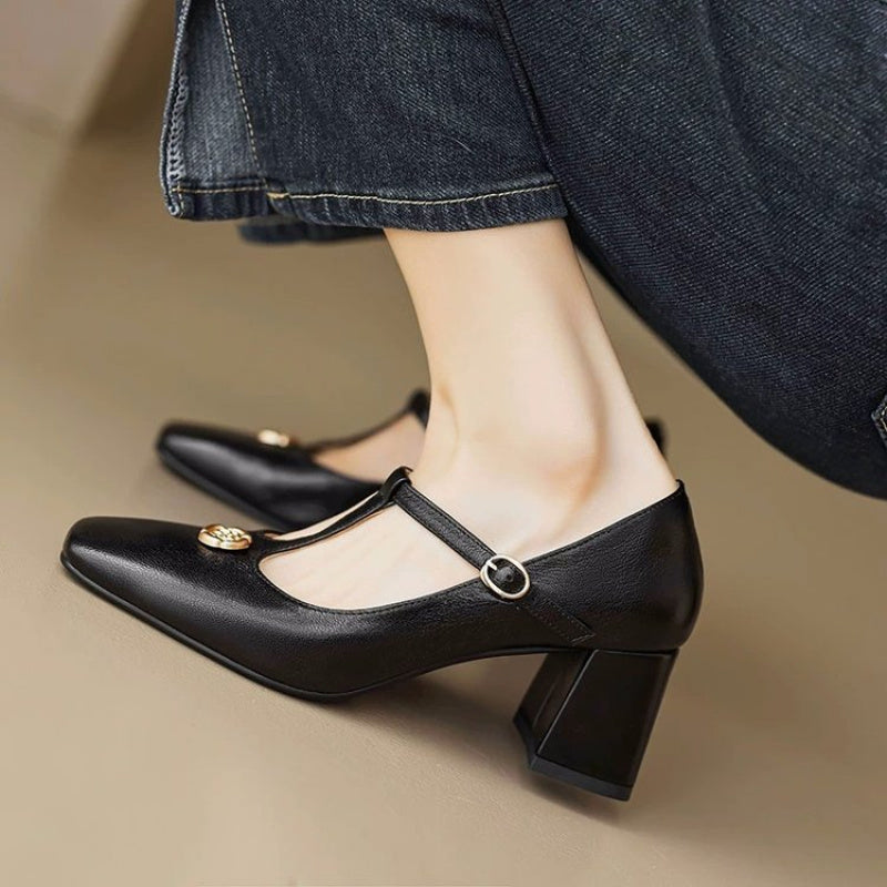 Pointed Toe Chunky Mid-Heel Shoes