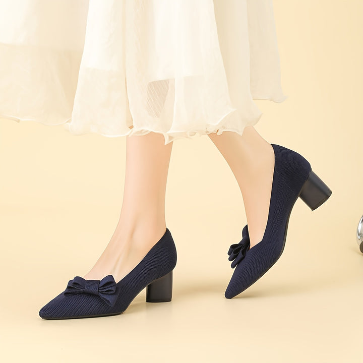 Pointed Toe Bow Detail Mid-Heel Pumps