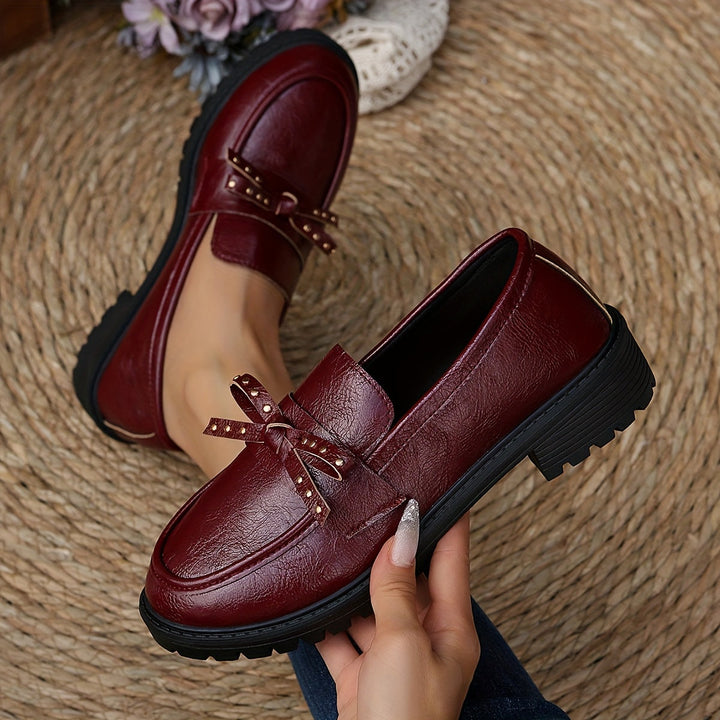 Burgundy Loafers with Bow Detail