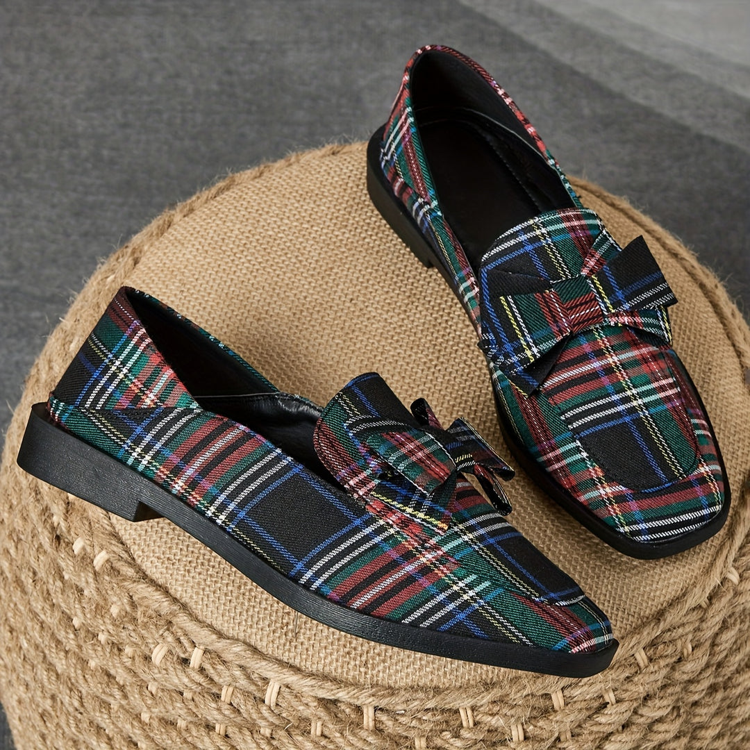 Slip-On Plaid Bow Loafers
