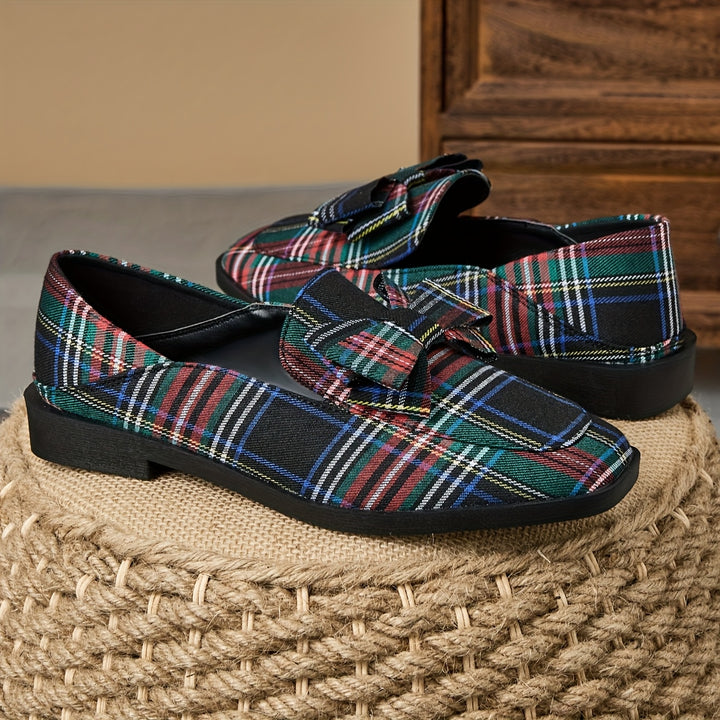 Slip-On Plaid Bow Loafers
