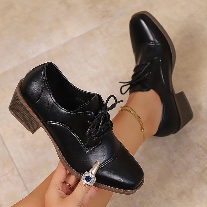 Chunky Block Heel Lace-Up Shoes