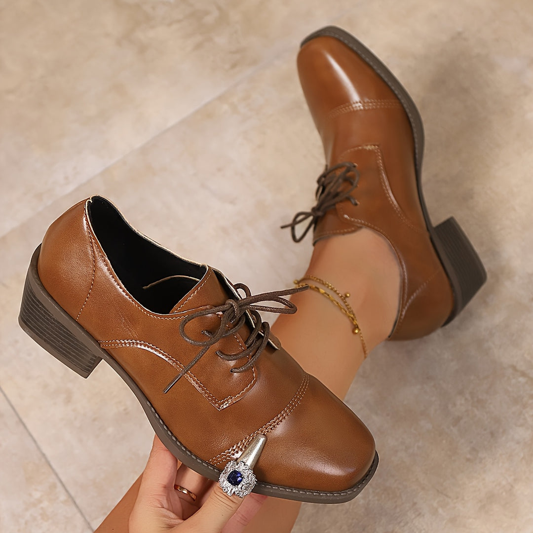 Chunky Block Heel Lace-Up Shoes