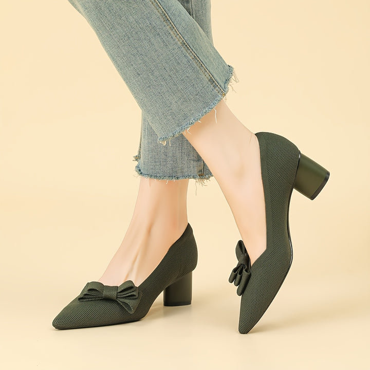 Pointed Toe Bow Detail Mid-Heel Pumps