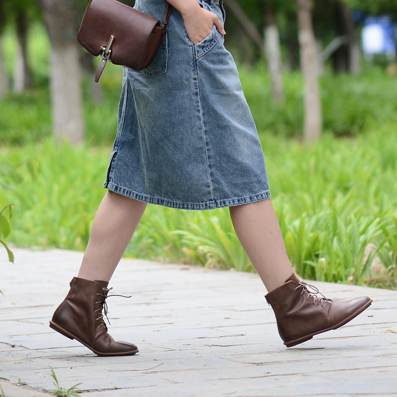 Lace Up Flat Sole Ankle Boots