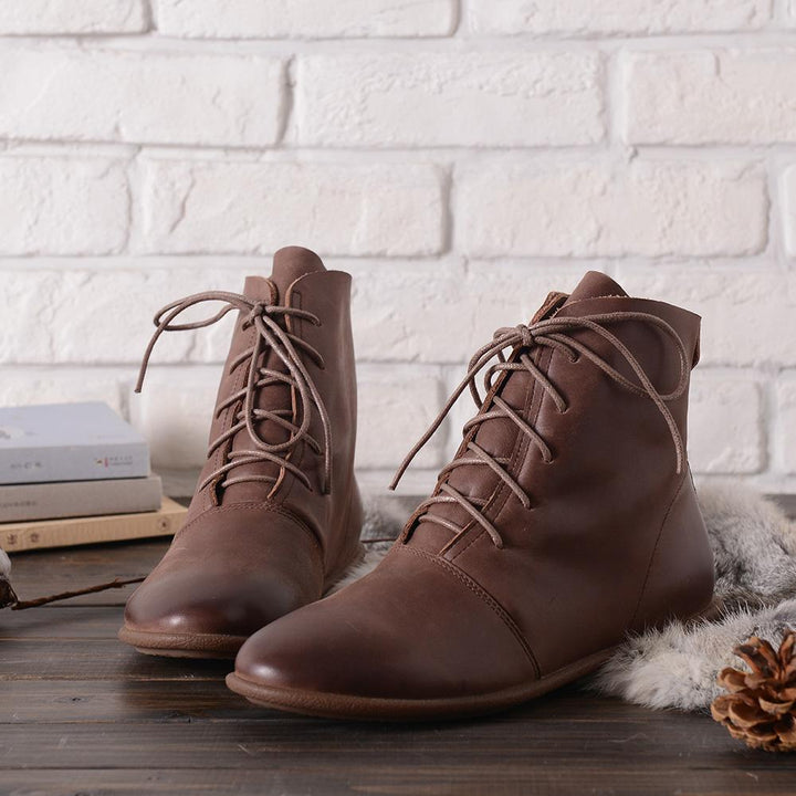 Lace Up Flat Sole Ankle Boots