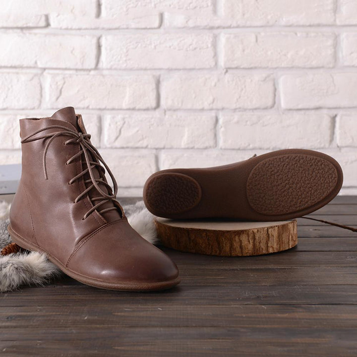 Lace Up Flat Sole Ankle Boots