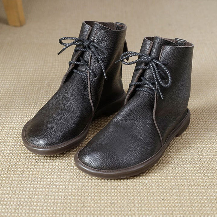 Round Toe Lace-Up Flat Ankle Boots