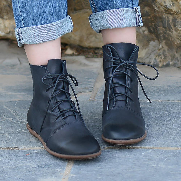 Lace Up Flat Sole Ankle Boots