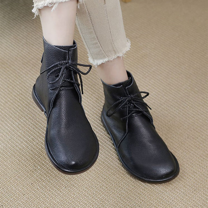 Round Toe Lace-Up Flat Ankle Boots