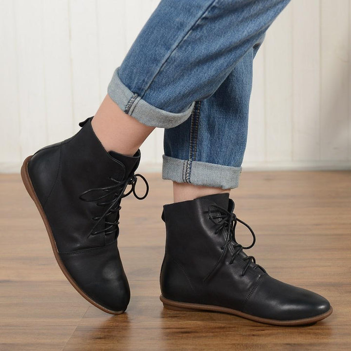 Lace Up Flat Sole Ankle Boots