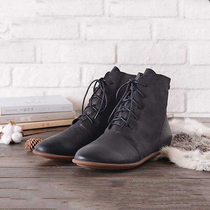 Lace Up Flat Sole Ankle Boots