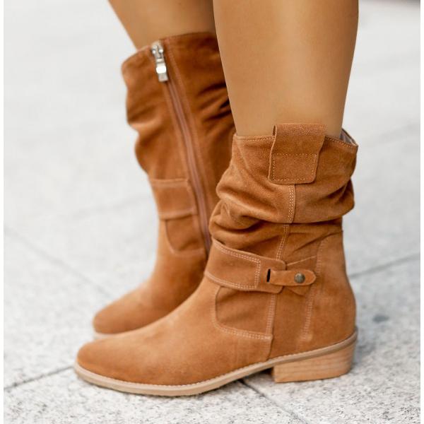 Low Heel Buckle Boots