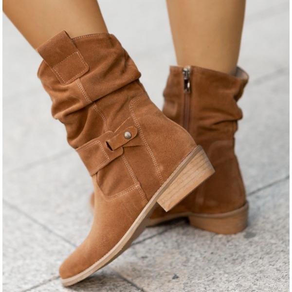 Low Heel Buckle Boots