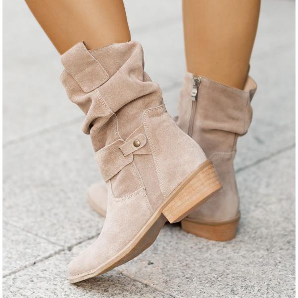 Low Heel Buckle Boots
